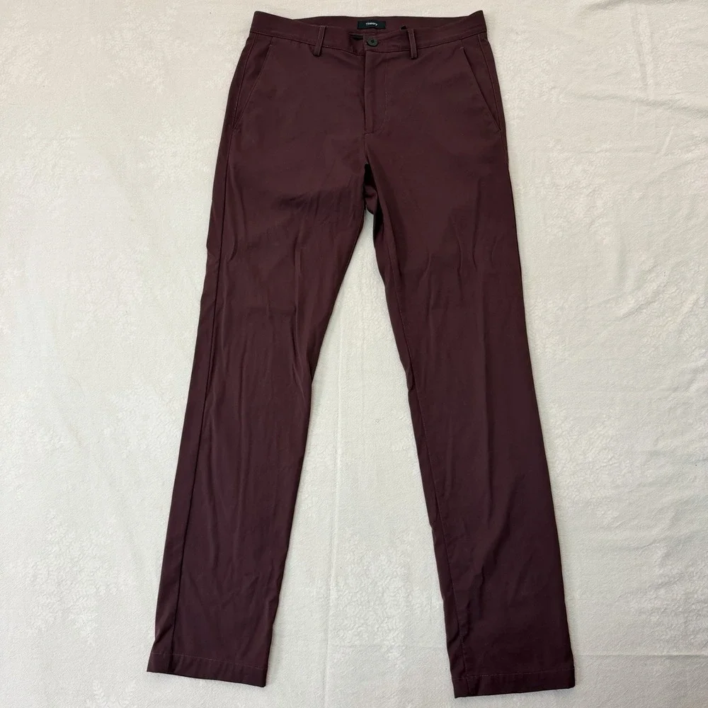 Theory Zaine SW Neoteric Pants Mens 30x32 Burgundy Slim Performance Stretch USA